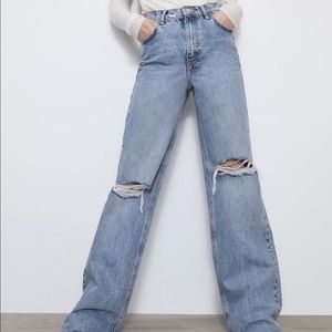 Zara 90’s Wide Leg Full Length Ripped Jeans